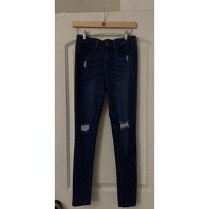 Suede Junior Blue Olivia High Rise Distressed Soft Skinny Stretch Jeans Size 28